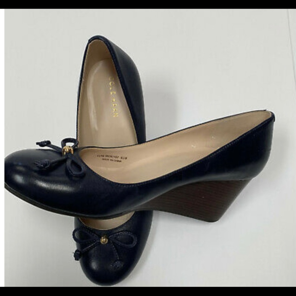 Cole Haan ELSIE Blue Leather Wedge w/ Bow Sz 6.5